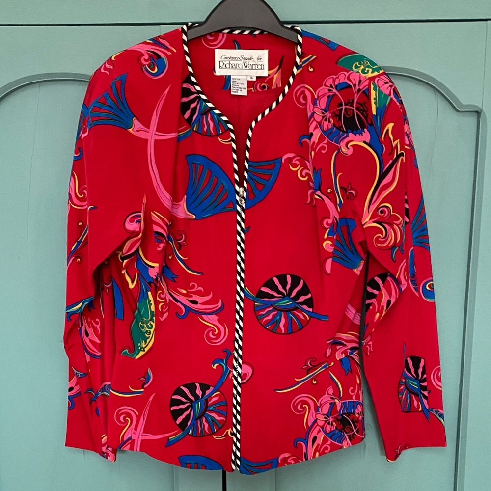 Richard Warren Red Print Zip Up 100% Silk Jacket